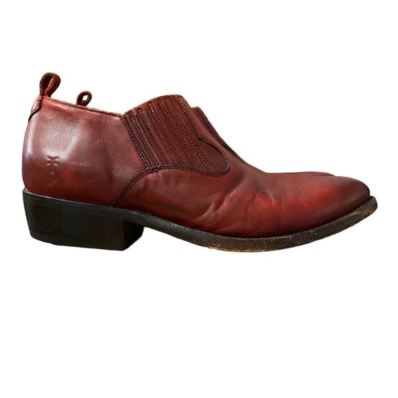 Frye women Billy Shootie Western Ankle Boots Almond Toe Leather Maroon Size 9.5 - Picture 10 of 10